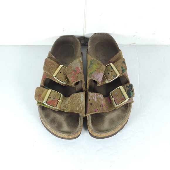 BIRKENSTOCK Women's Arizona US6 EU37 Flower Crush Mocca Suede Slide Sandals - Picture 4 of 16